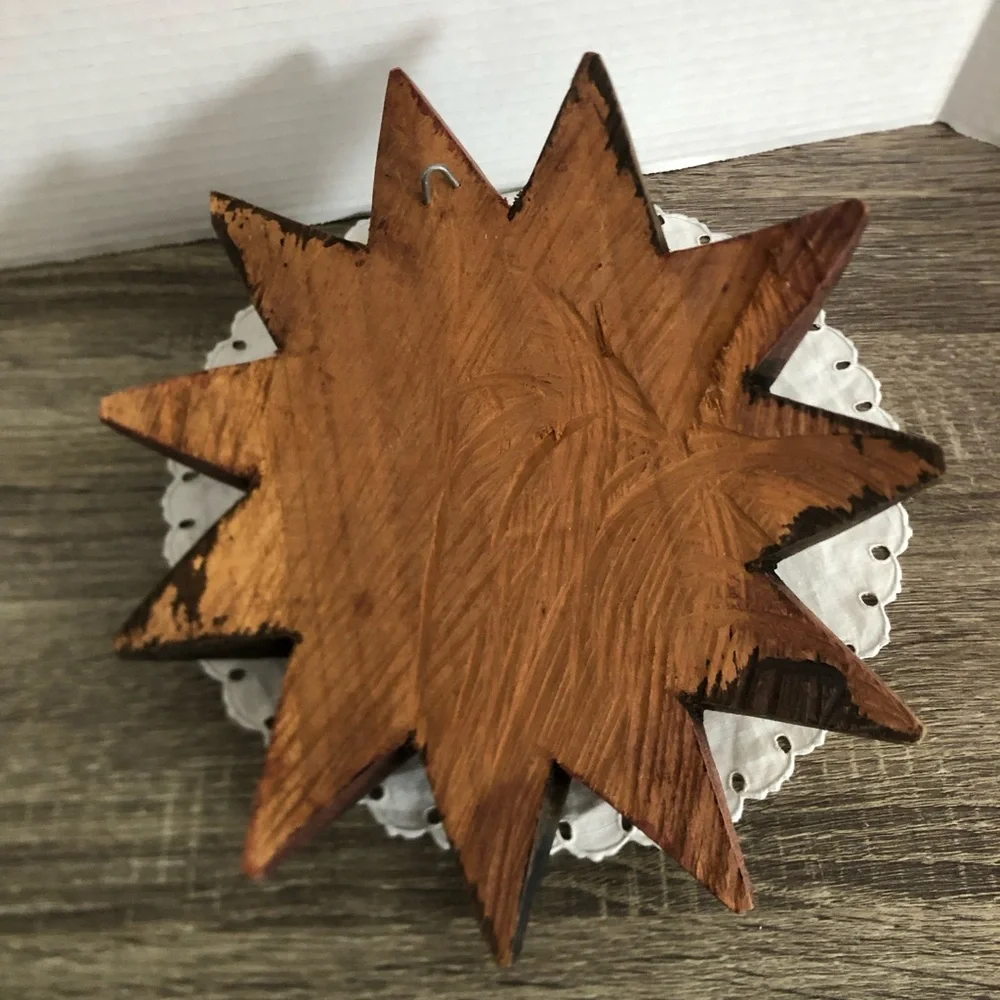 Hand Carved Sun Moon Wood Wall Art - Picture 4 of 10